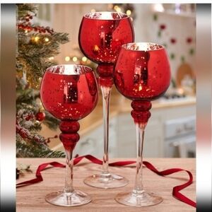 MIKASA set Of 3 Red Glass Elegant Red Candle Holders/ Awsome For Chrismas decor